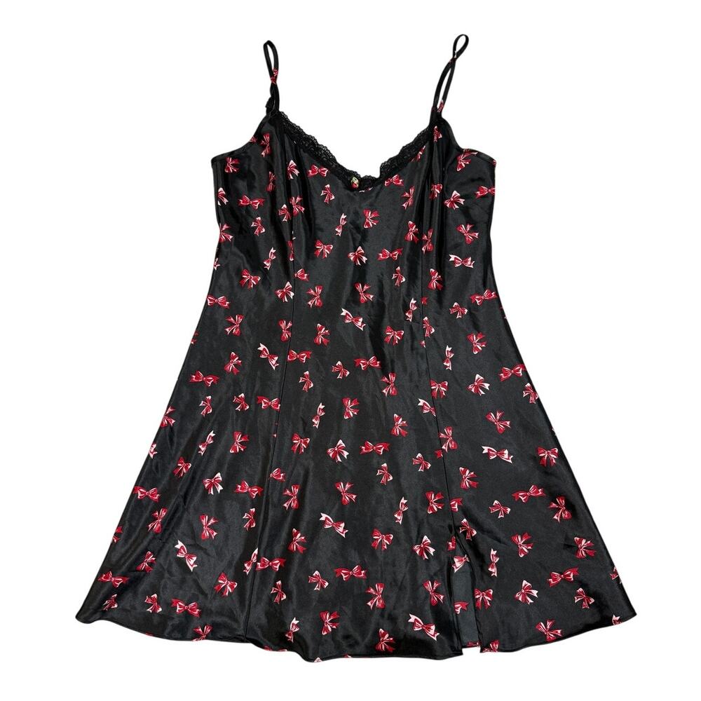 Delicates Womens Size S Bow Print Short Satin Slip Dress